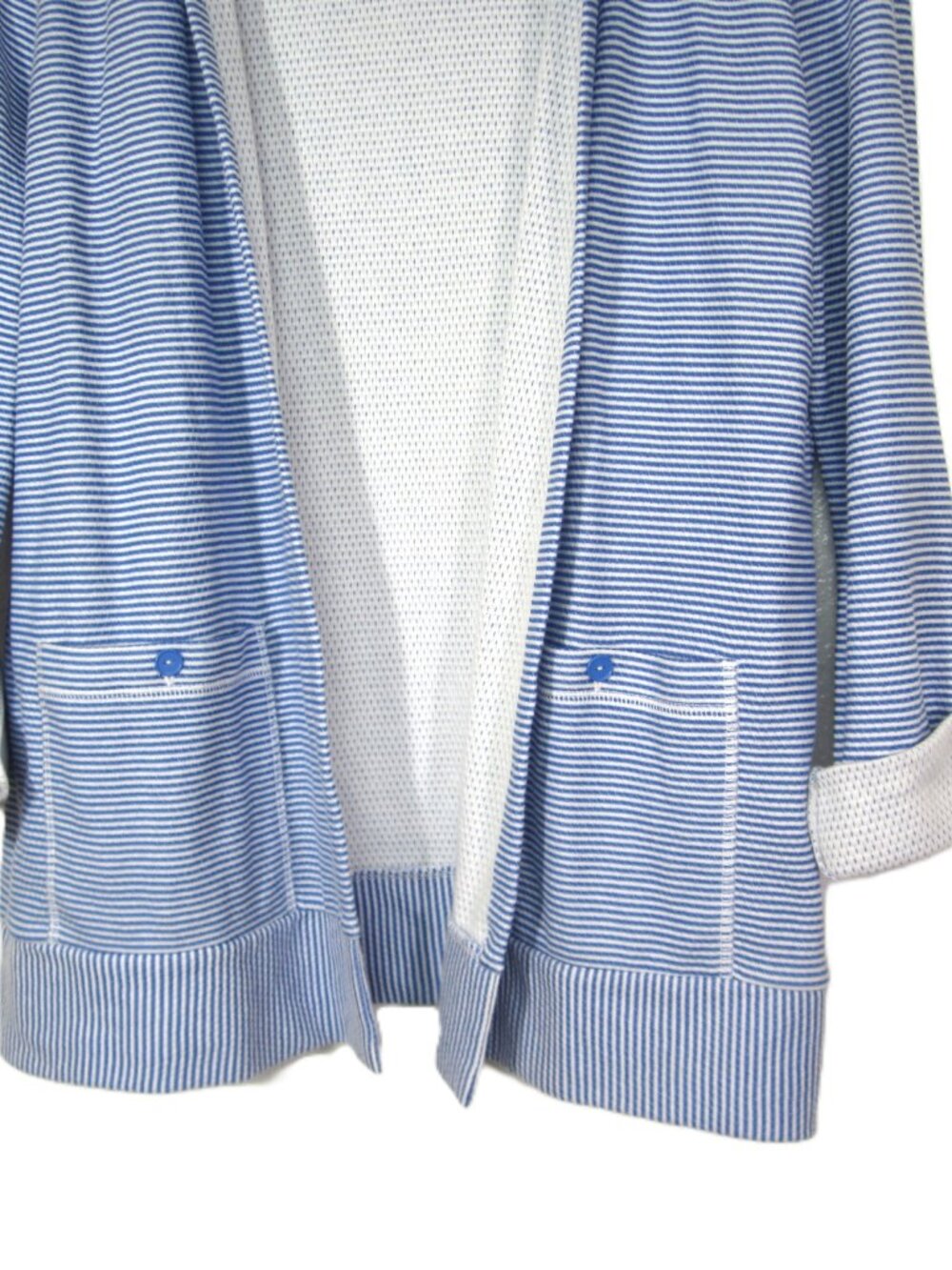 Talbots NEW Size M Blue White Stripe Open Front Jacket Cardigan Hood Pockets - Picture 5 of 11
